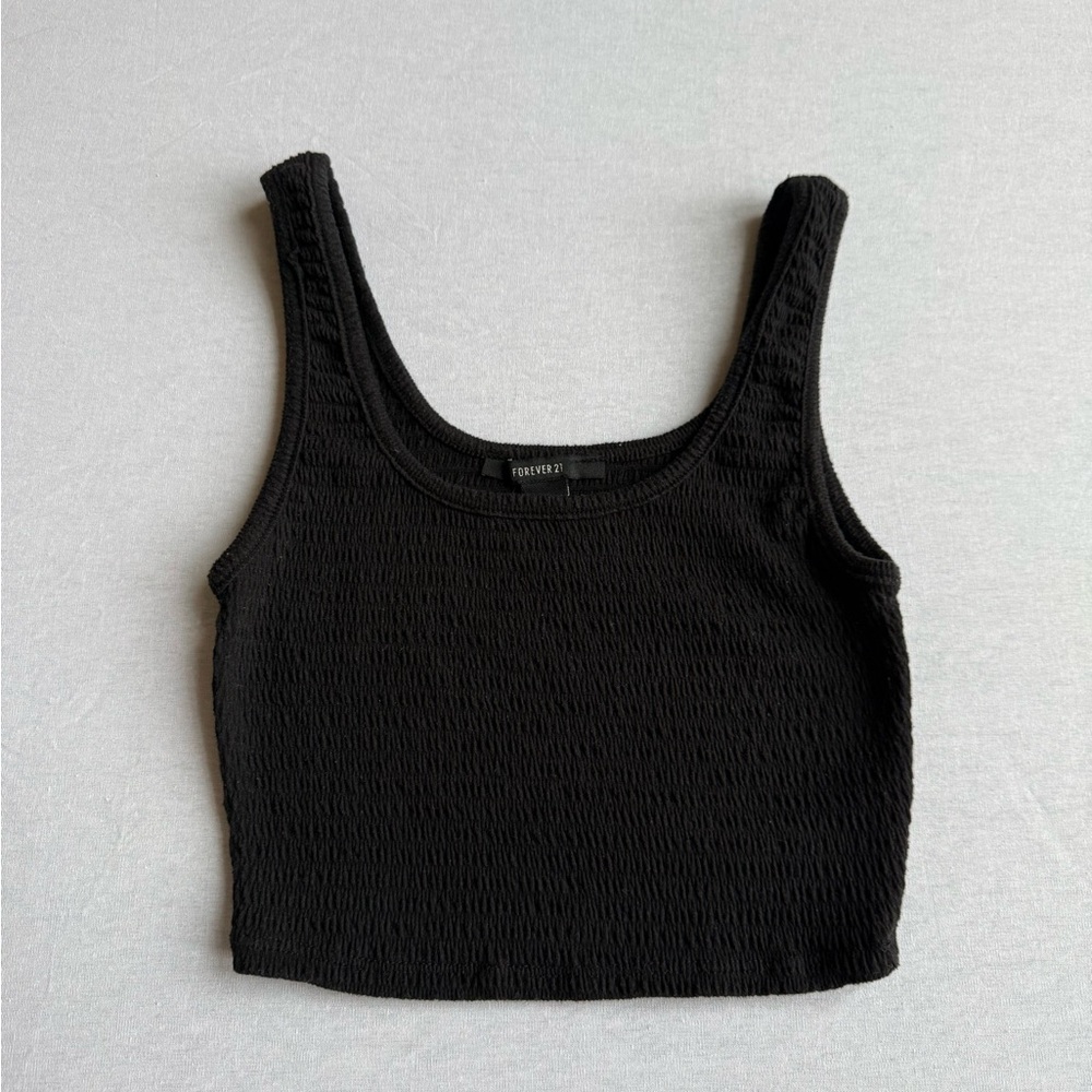Forever 21 Black Smocked Crop Top